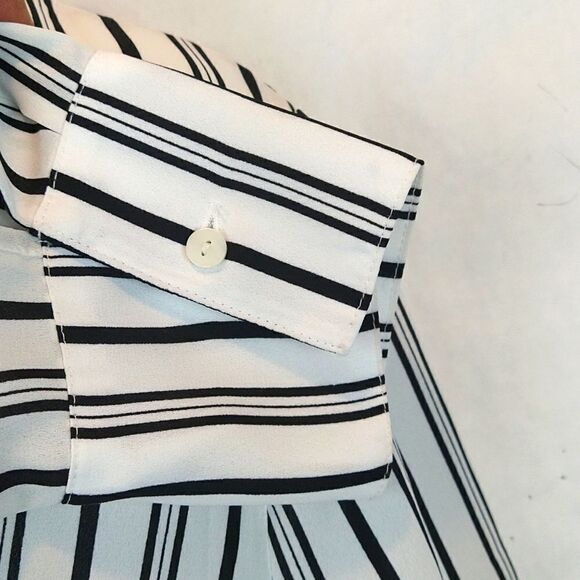 Worthington black/white striped sheer long sleeve button down women's top - Picture 4 of 7